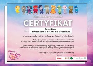 JPG Certyfikaty Uznania Czuciaki z Krainy Emocji dla Świetlików
